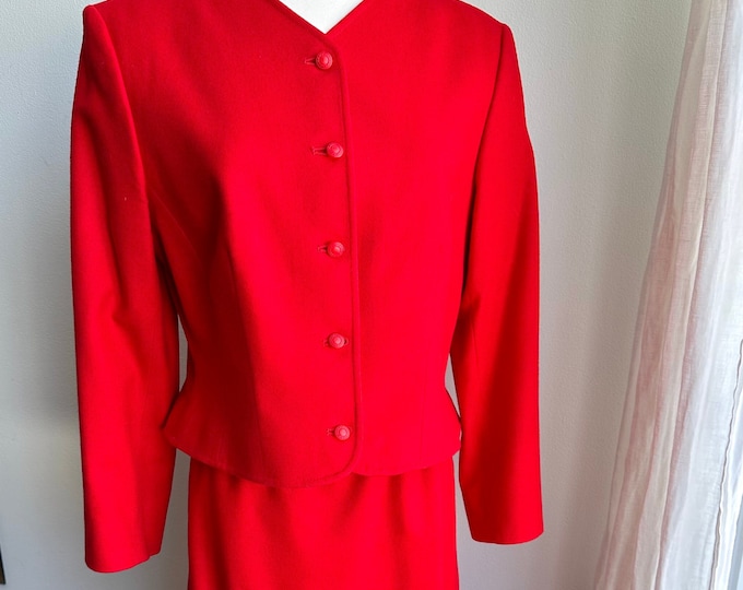 60s red Pendleton blazer skirt set, vintage red blazer,  Small