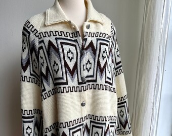 vintage Cowichan poncho, jaren 1970 70 ivoor Cowichan poncho/cape, vintage boho hippie poncho, Med/groot