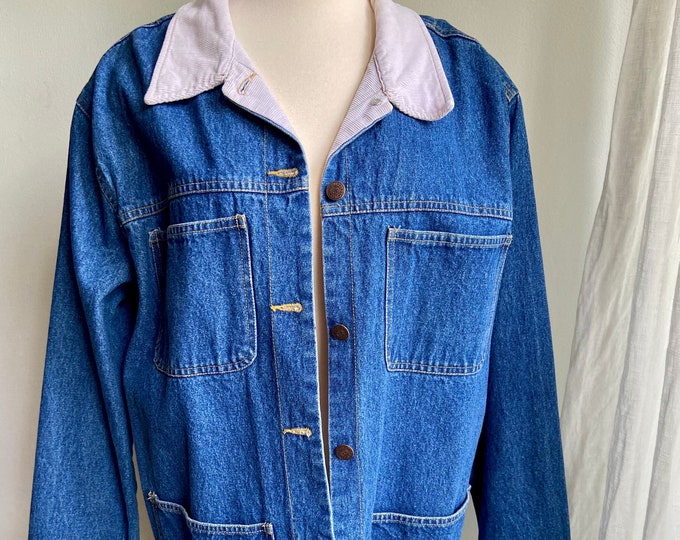 1990s 90s denim chore jacket, vintage Bill Blass jacket, Large/XL