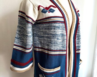 vintage boho hippy cardigan, 1970s 70s boho cardigan, 70s sweater, Medium