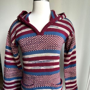 vintage striped hooded sweater, 1970s 70s striped hooded sweater, vintage boho hippy sweater, 70s pullover sweater, medium