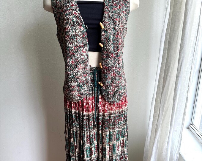vintage Indian block vest skirt set, India cotton skirt, medium