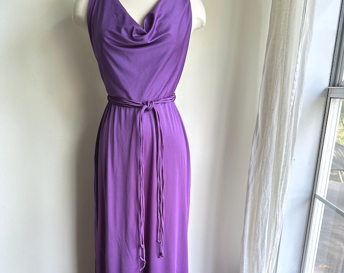 1970s purple backless maxi dress, 70s disco dress, small
