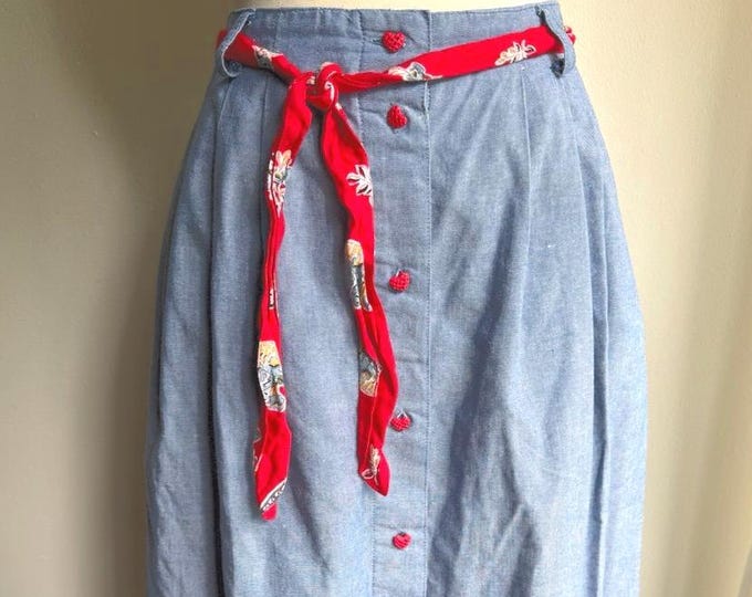 vintage chambray daze skirt, 1980s 80s chambray western vibes skirt, medium/L