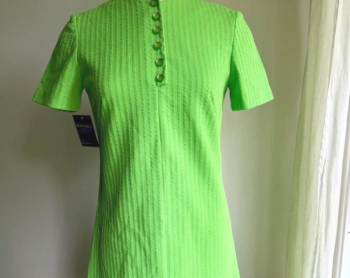 vintage lime green mod dress, 1960s 60s lime green dress, med