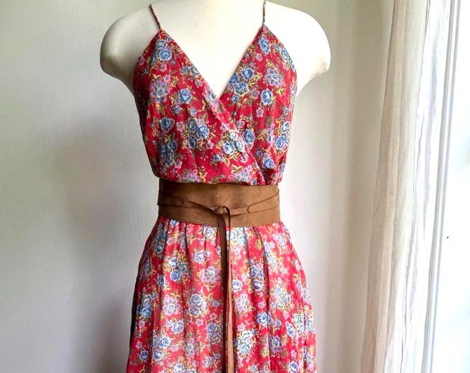 70s floral cotton sundress, vintage cottage core dress, small