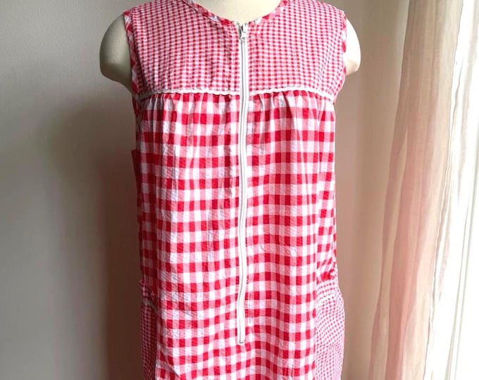 vintage gingham dress, 1980s 80s gingham house dress, med/L