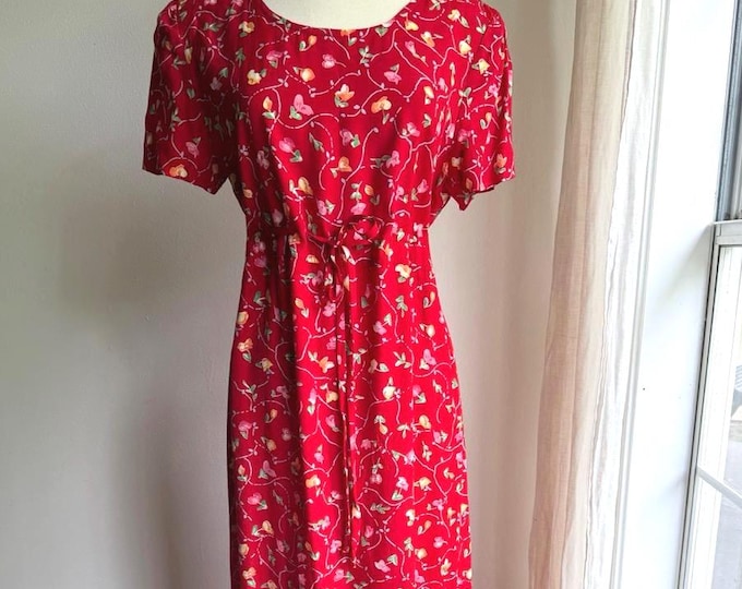 1990s red wildflower maxi dress, vintage summer maxi dress, med/L