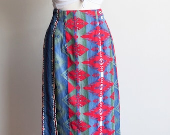 80s vintage southwest wrap skirt, vintage wrap skirt, 80s southwestern skirt, vintage western skirt, 80s maxi skirt