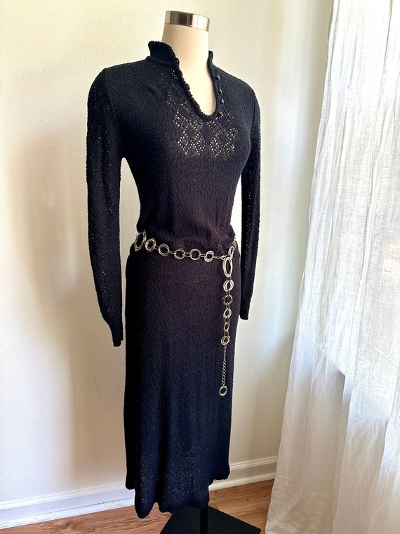 vintage black crocheted sweater dress, 1970s 70s b