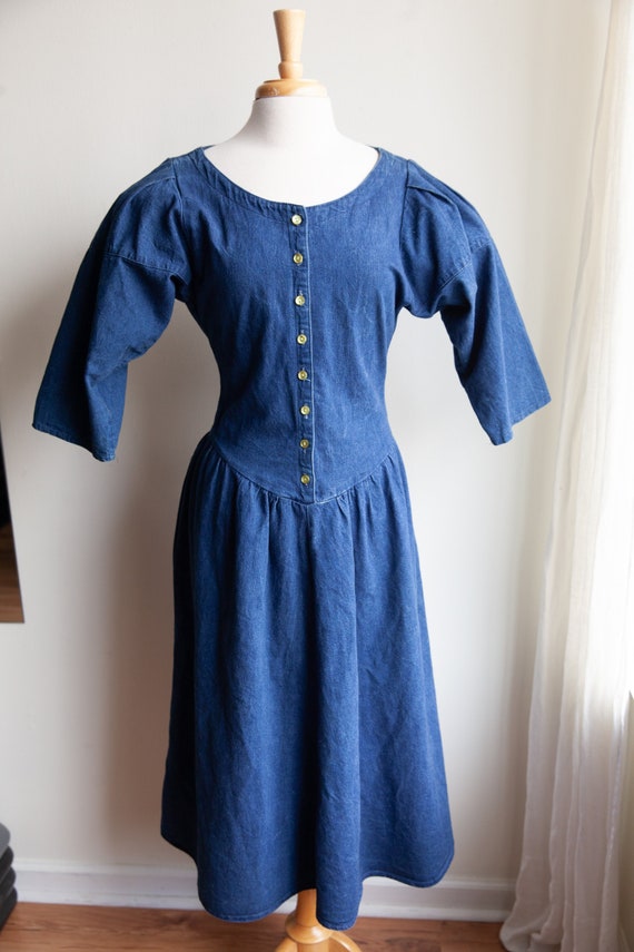 vintage denim midi dress, 1980s 80s western denim 