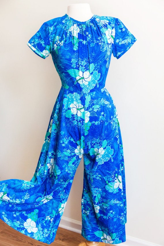 vintage blue Hawaii jumpsuit, 1960s 60s Hawaiian w