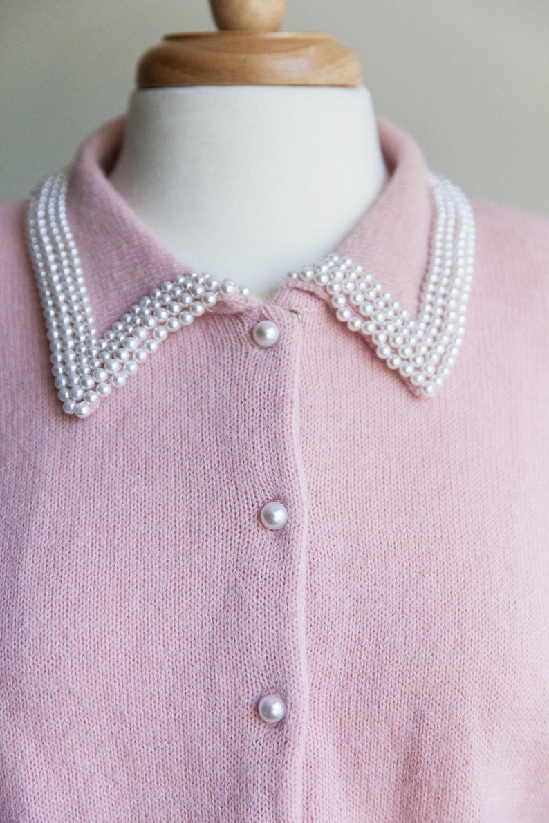 beaded cardigan 80s cardigan cardigan with pearl buttons 80s sweater 80s vintage cardigan w faux pearl collar