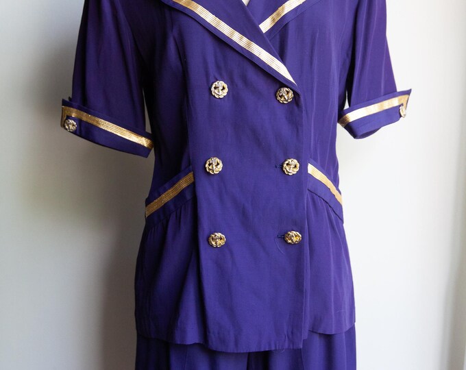 1980s nautical shorts set, 80s navy jacket & shorts, Small