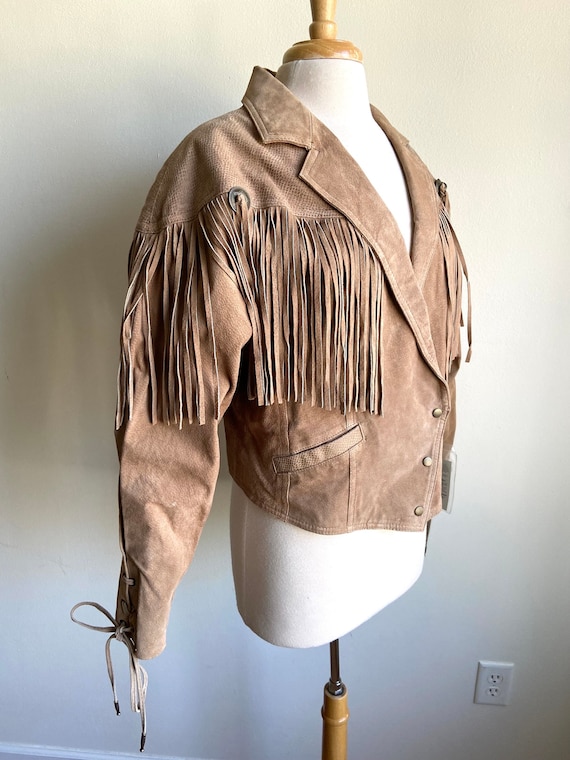 vintage southwest fringe jacket, 1980s 80s suede … - image 1