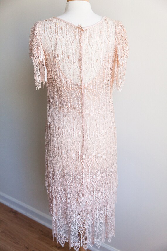 vintage blush crochet lace dress, 1980s 80s croch… - image 3