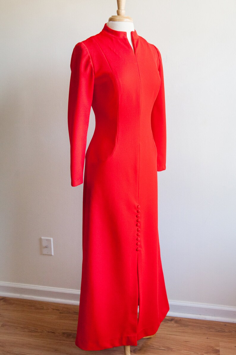vintage candy apple red maxi dress vintage boho hippy dress small 1970s 70s red long maxi dress