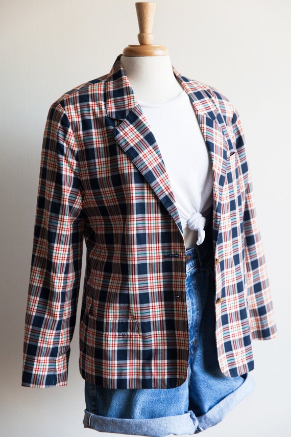 80s vintage spring fling plaid blazer, 80s plaid b