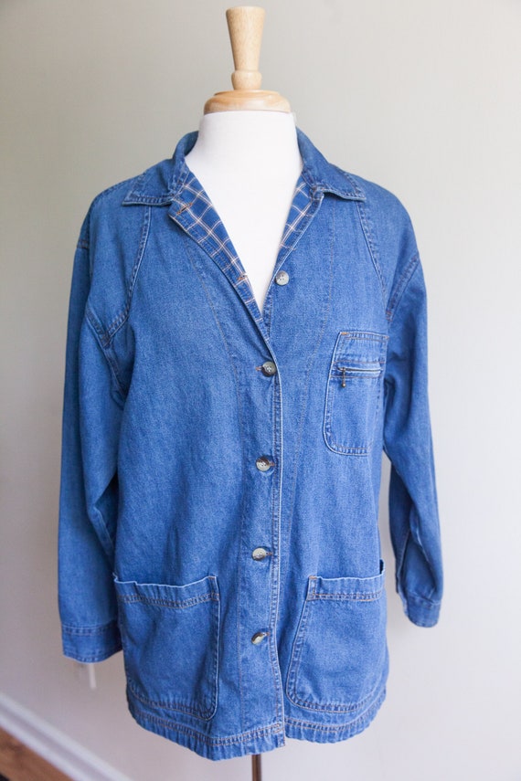 Vintage Denim Chore Jacket 1990s 90s Vintage Cotton Denim Etsy
