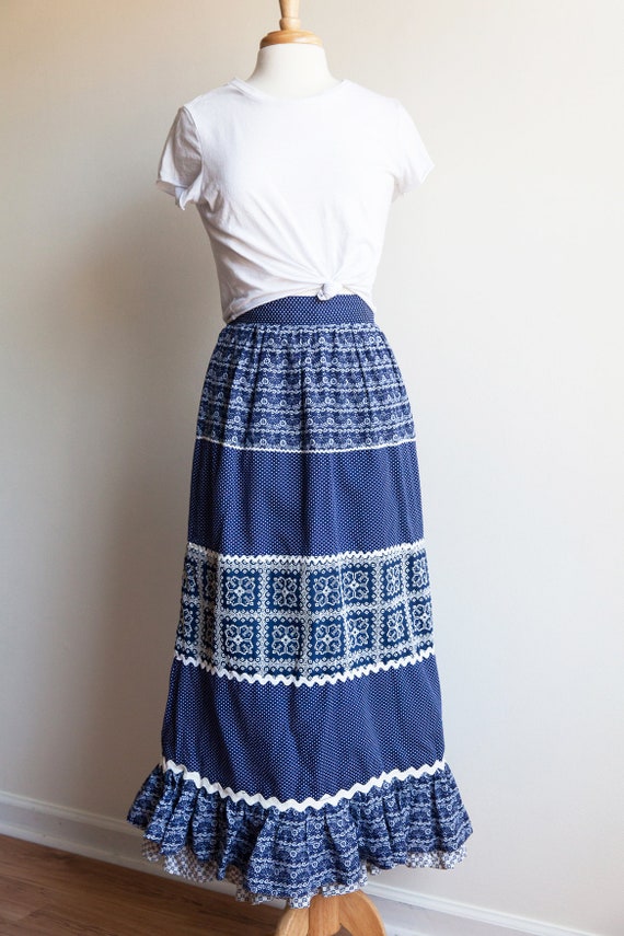 70s vintage festival maxi skirt, 70s long skirt, v