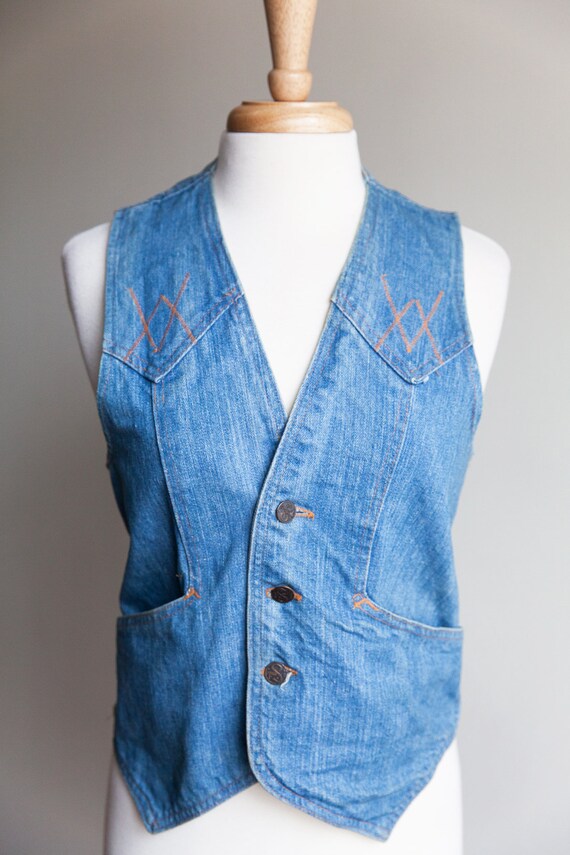 70s vintage western denim vest, 70s denim vest, vi