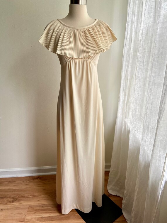 vintage ivory cream maxi dress, 1970s 70s ivory p… - image 1