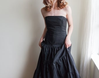 vintage Jessica McClintock black tiered dress, 1980s 80s black tiered skirt long dress, 80s Jessica McClintock, XS/Small