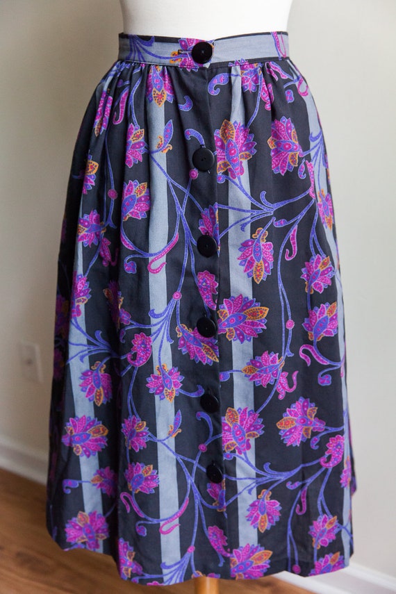 60s vintage floral midi skirt, vintage midi skirt,