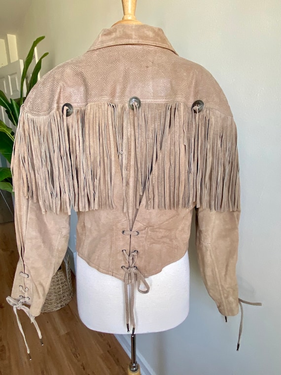 vintage southwest fringe jacket, 1980s 80s suede … - image 5