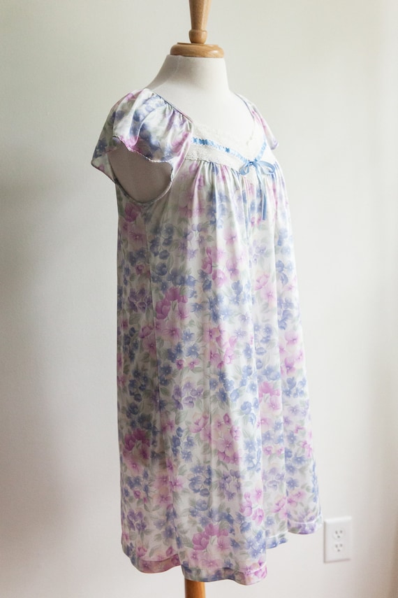 vintage garden party nightgown, 1980s 80s floral lace… - Gem