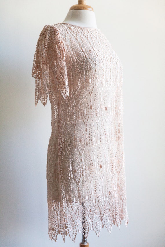 vintage blush crochet lace dress, 1980s 80s croch… - image 7