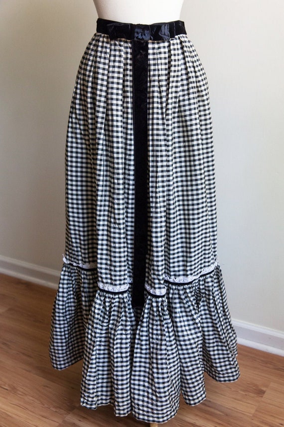 Vintage 70s gingham prairie maxi skirt, vintage pr