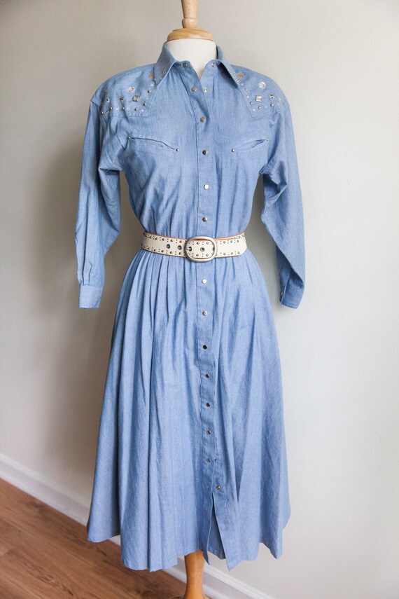 80/'s sz S Teal Ideas Button Down Collared Fit and Flare Elastic Waist Midi Shirtdress 1980/'s Vintage Mod Workwear Streetwear Small