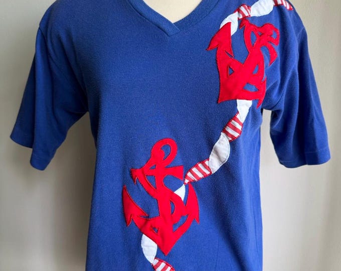 1980s nautical anchor t-shirt, vintage nautical tee, med/L