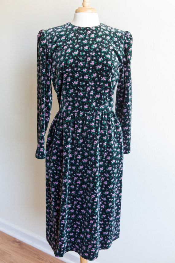 vintage velveteen blooms midi dress, 1980s 80s flo
