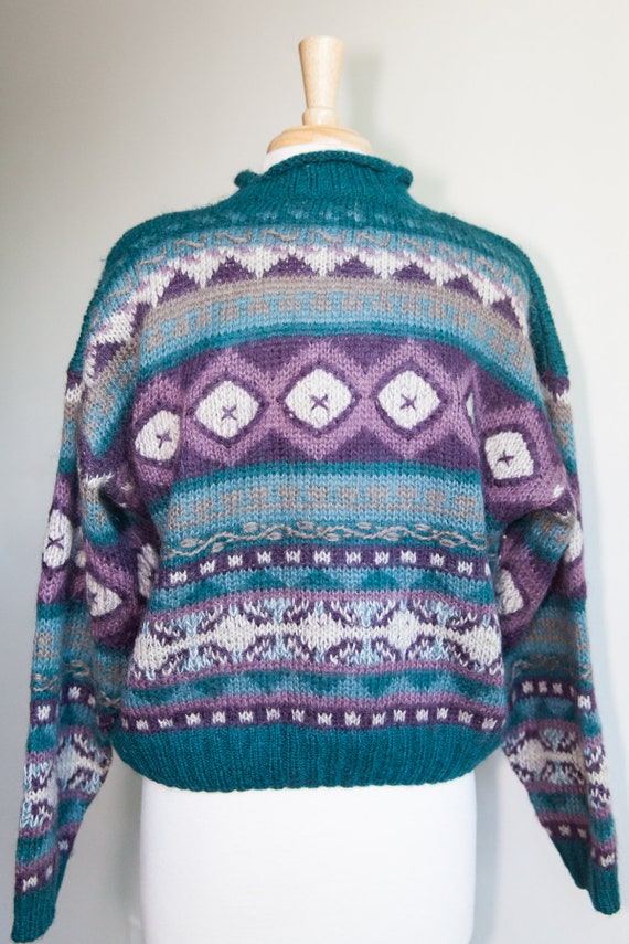vintage teal purple sweater, 1990s 90s teal purpl… - image 4