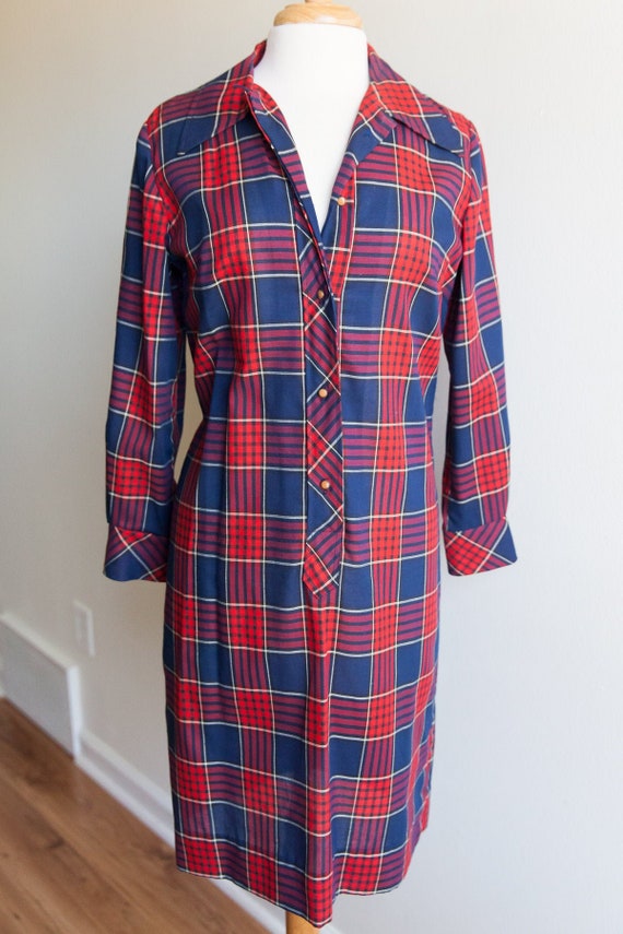 vintage all that plaid dress, 1970s 70s plaid col… - image 1