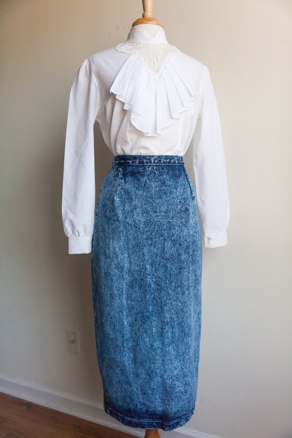 80s acid washed denim skirt, vintage denim skirt,