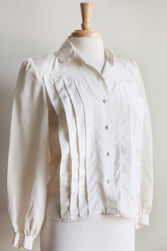 vintage ivory pleated blouse, 1980s 80s ivory plea
