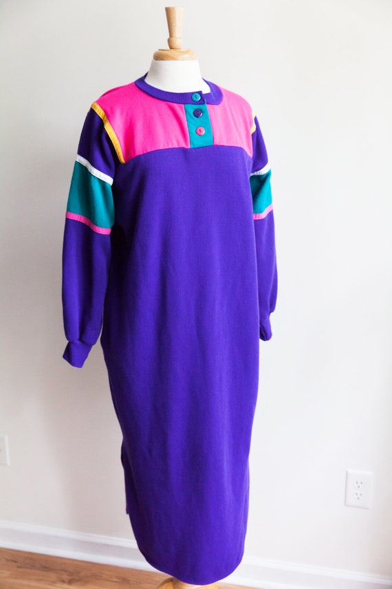 vintage colorblock sweatshirt dress, 1980s 80s pur