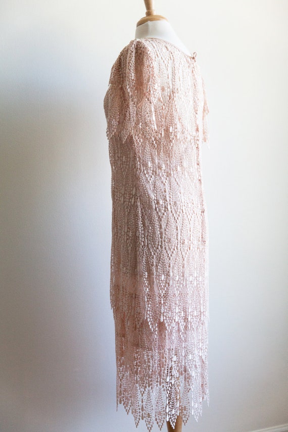 vintage blush crochet lace dress, 1980s 80s croch… - image 4