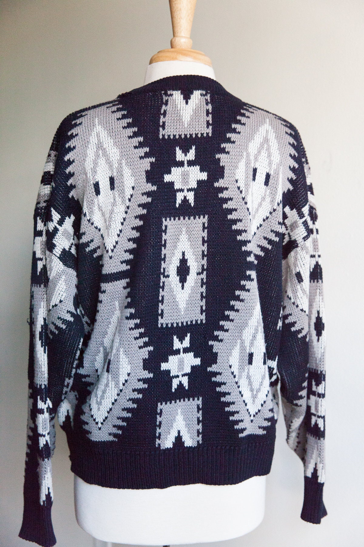 vintage black gray abstract sweater, 1980s 80s southwest vibes abstract ...