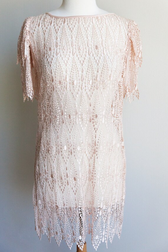 vintage blush crochet lace dress, 1980s 80s croch… - image 8