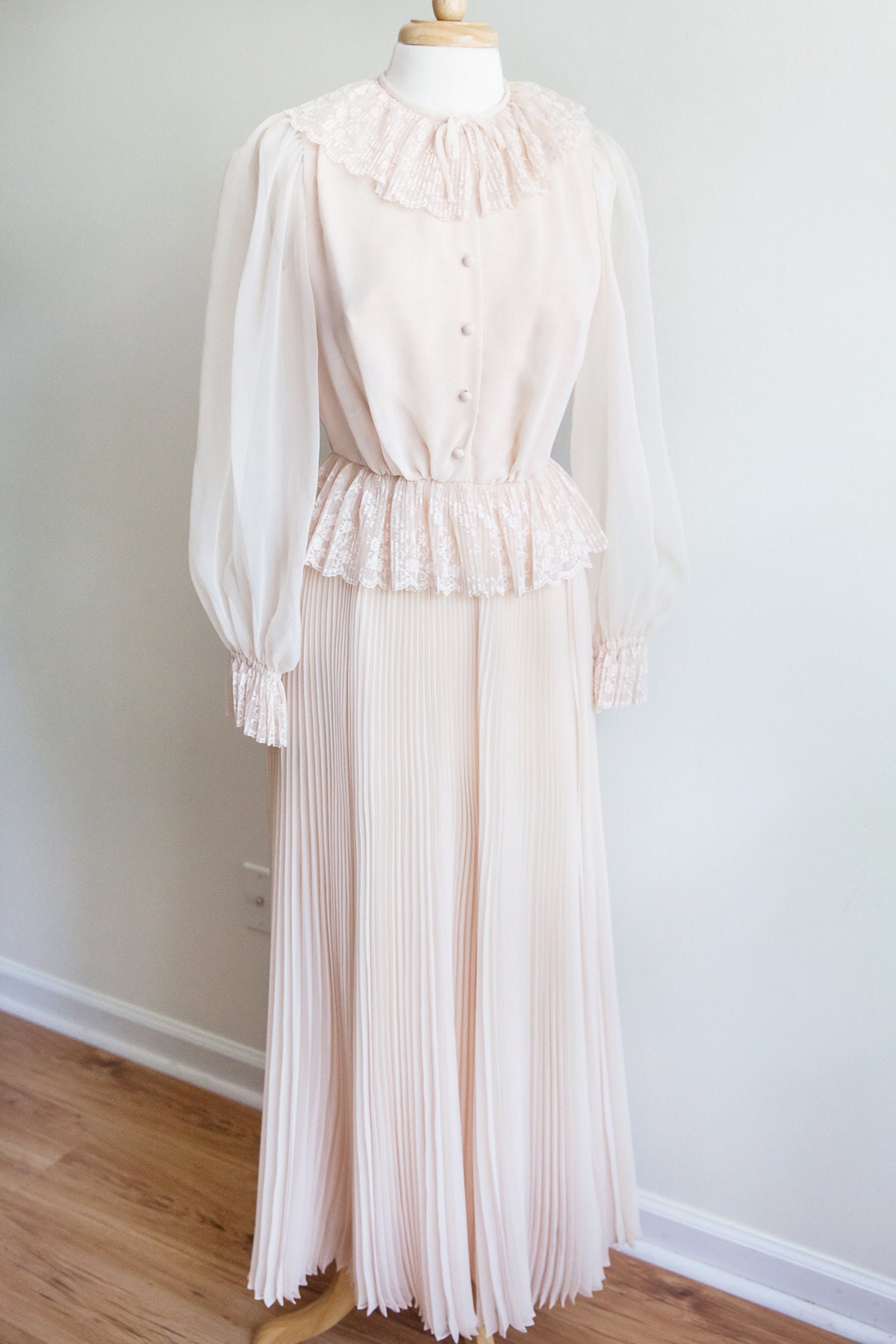 vintage creamsicle chiffon maxi dress, 1970s 70s ivory chiffon lace