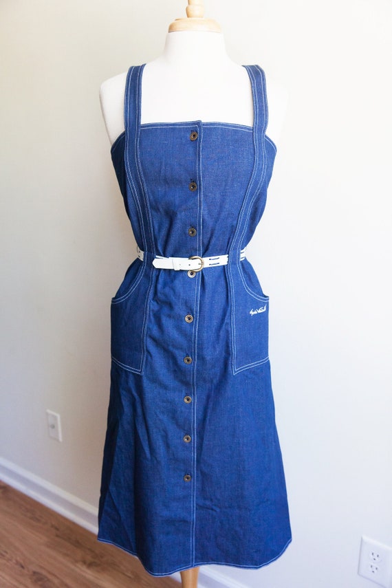 vintage denim dreams apron dress, 1980s 80s Gloria