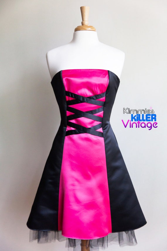 vintage hot pink satin Gunne Sax dress, 1980s 80s