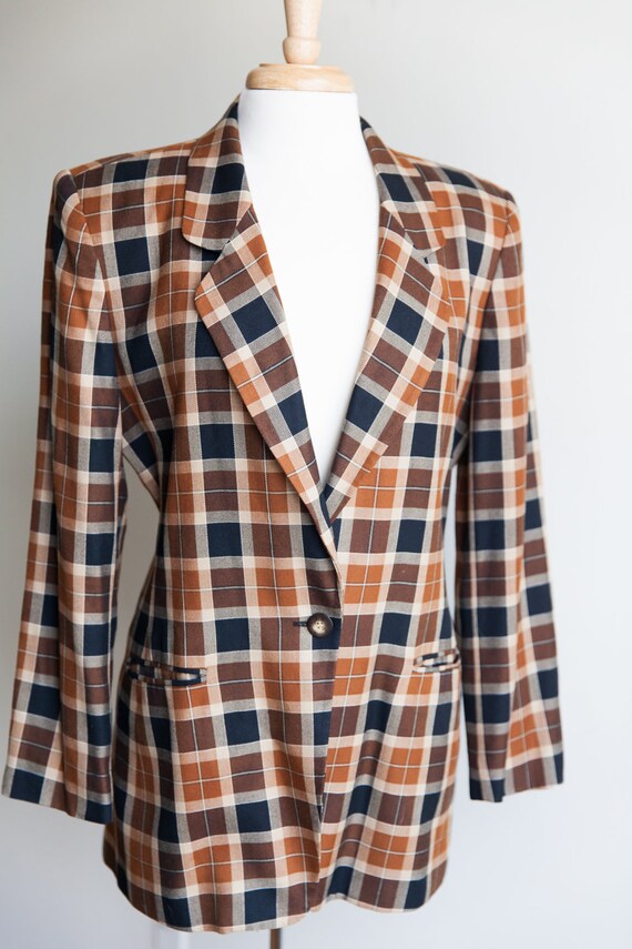 Vintage 1980s brown plaid blazer, 80s plaid blazer