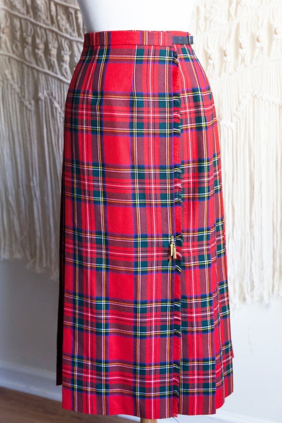 vintage red tartan plaid skirt, 1990s 90s red tart