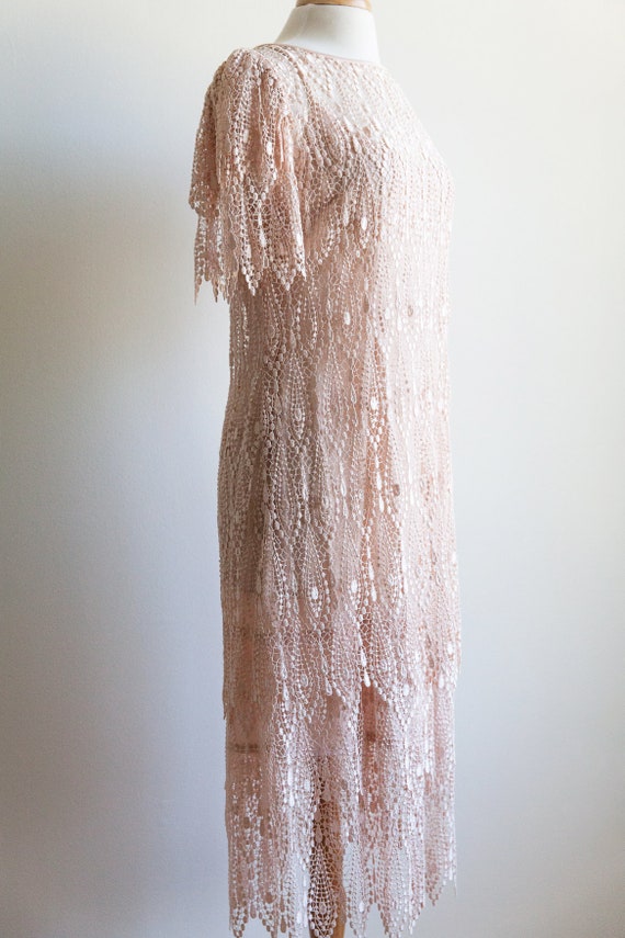 vintage blush crochet lace dress, 1980s 80s croch… - image 2