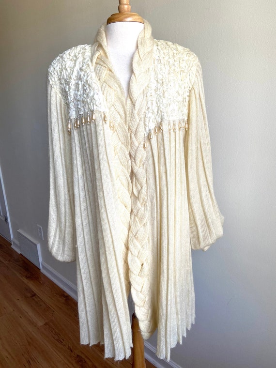 vintage pearls and pleats ivory sweater coat, 1980